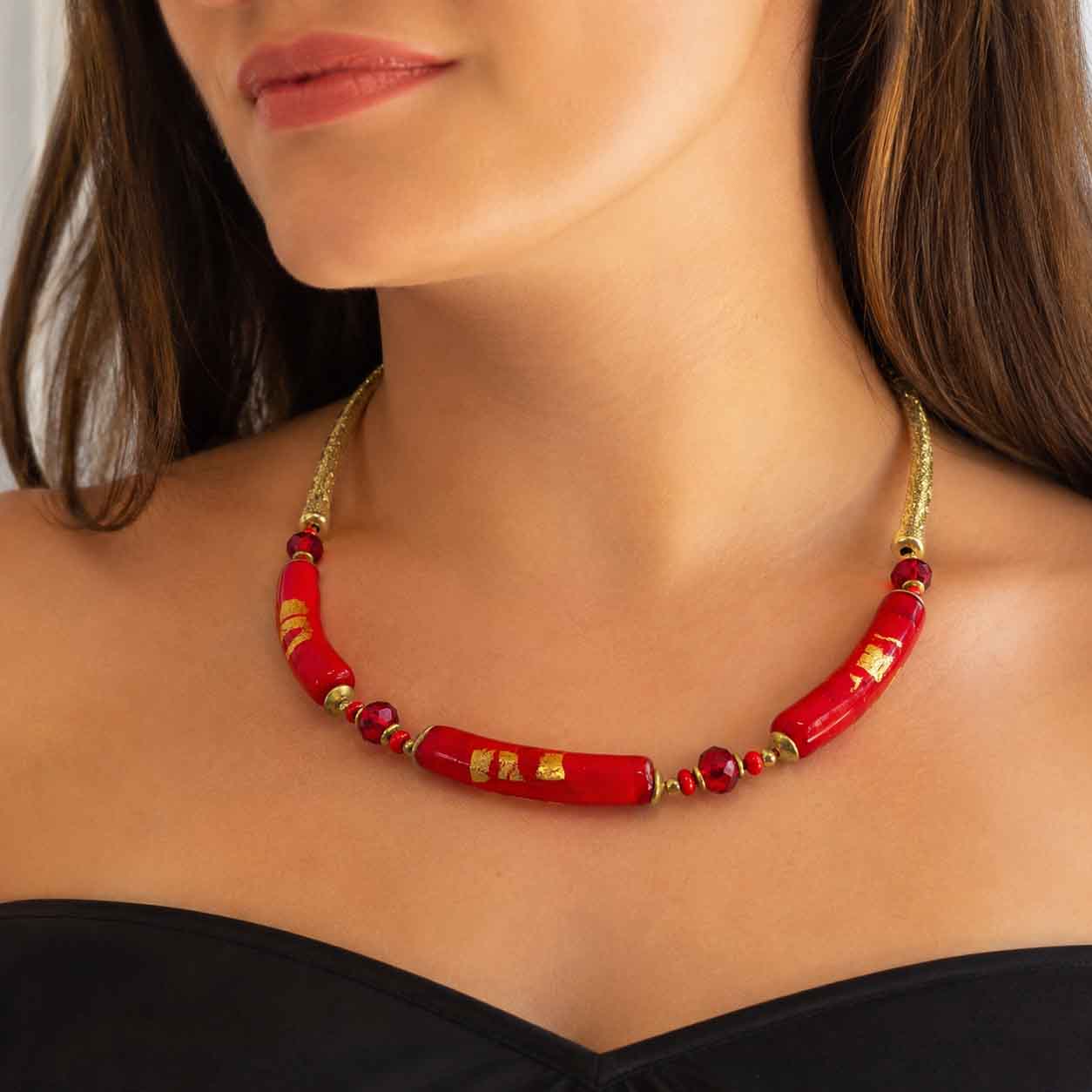 Scarlet Gold Necklace - Murano Glass