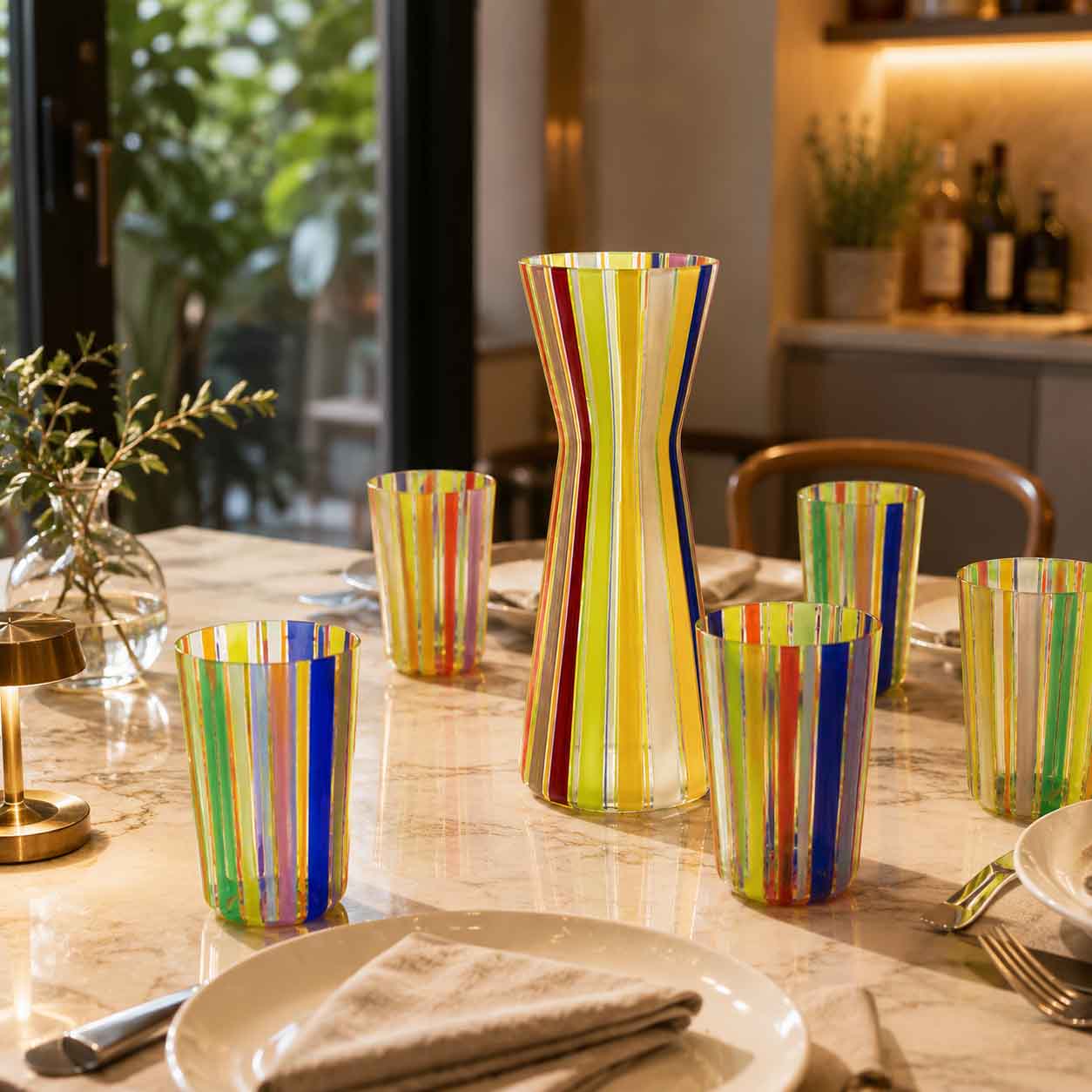 Piero Collection – Hand-Blown Murano Glass Tumblers & Pitcher