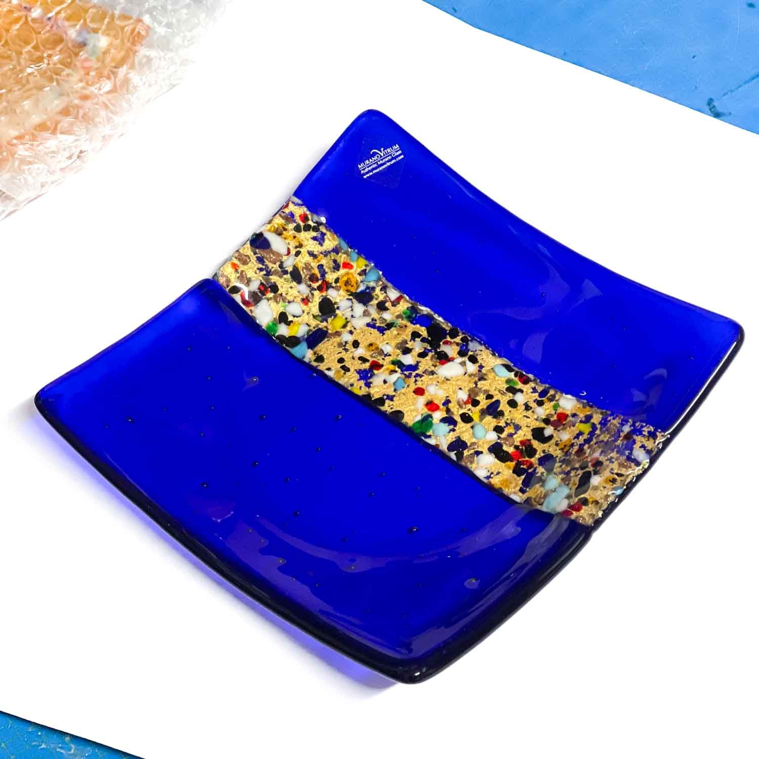 Blu and gold ashtray - large