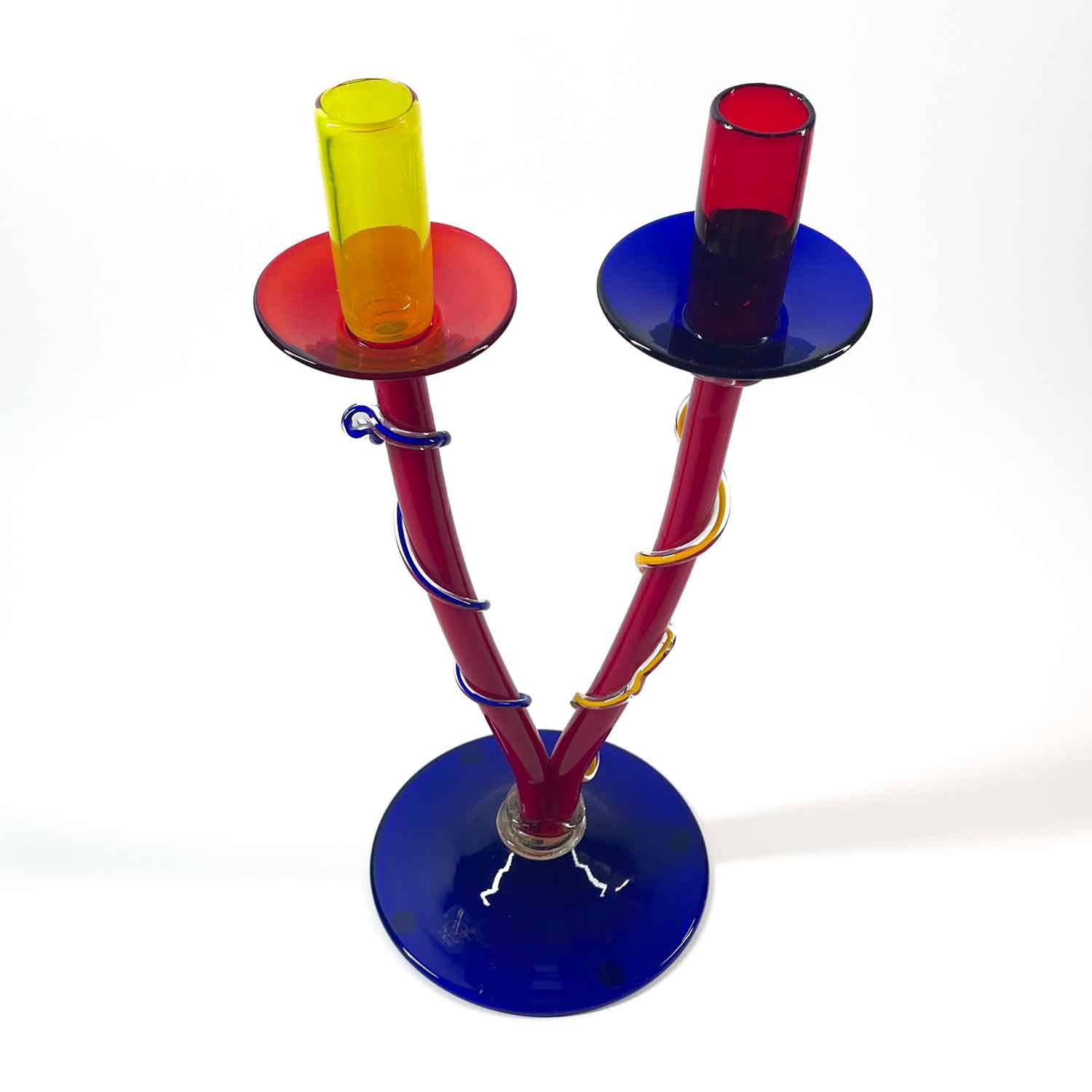 Crystal Candle Holder red-blu-yellow - Murano Glass