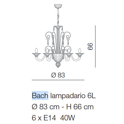 Bach Chandelier Murano Glass 6 lights