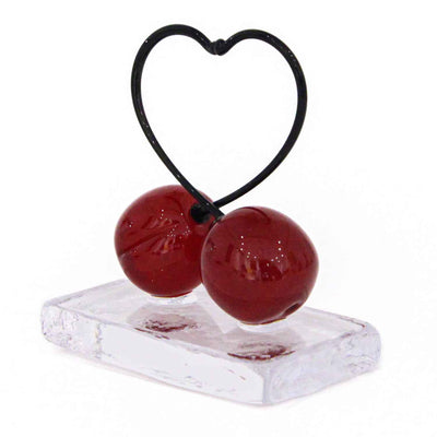 Glass Heart Paperweight with 2 cherries