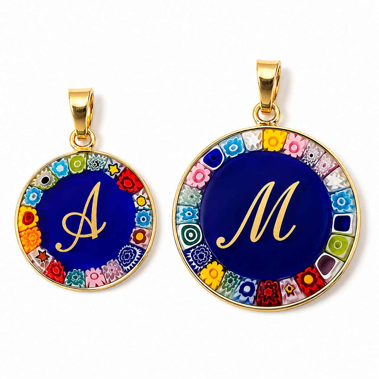 Murrina glass pendant with initial
