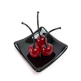 Set 3 Small Cherries with Black Square Plate "Love and Elegance" -  Murano Glass
