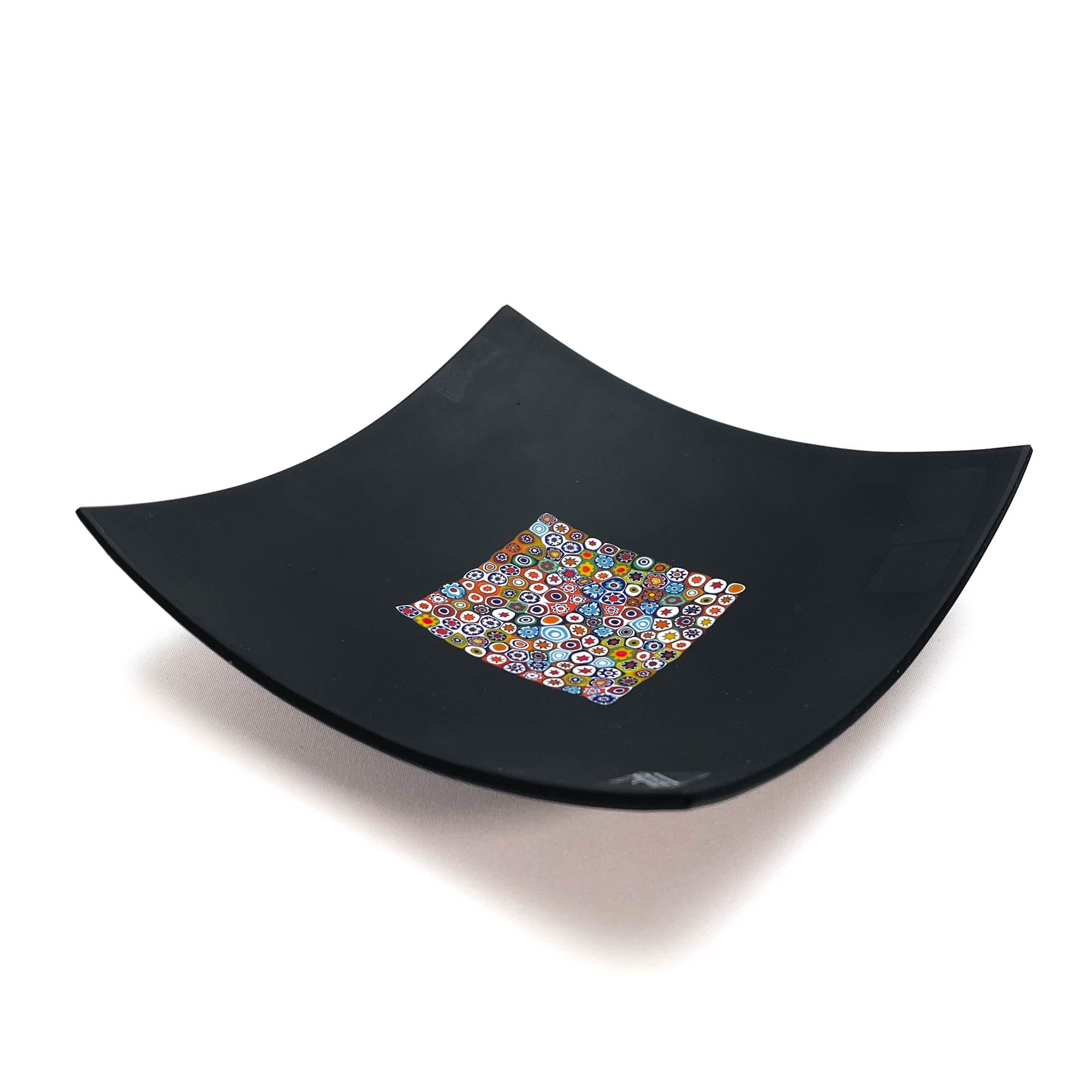 Millefiori Black Plate Square Murano Art Glass