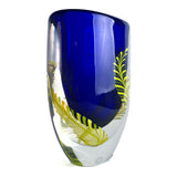 Vaso Blu con Foglie di Felce - Vetro di Murano