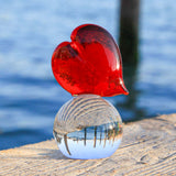 Red Glass Heart on round base