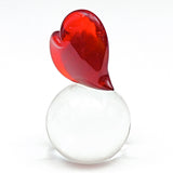 Red Glass Heart on round base
