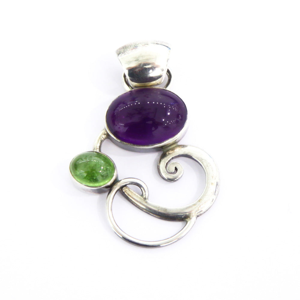 Amethyst and Tormaline Pendant - Sterling Silver
