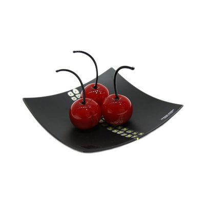 Glass Tray with 3 natural size cherries