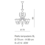 Lampadario in vetro di Murano - Serie Rialto - 8 luci