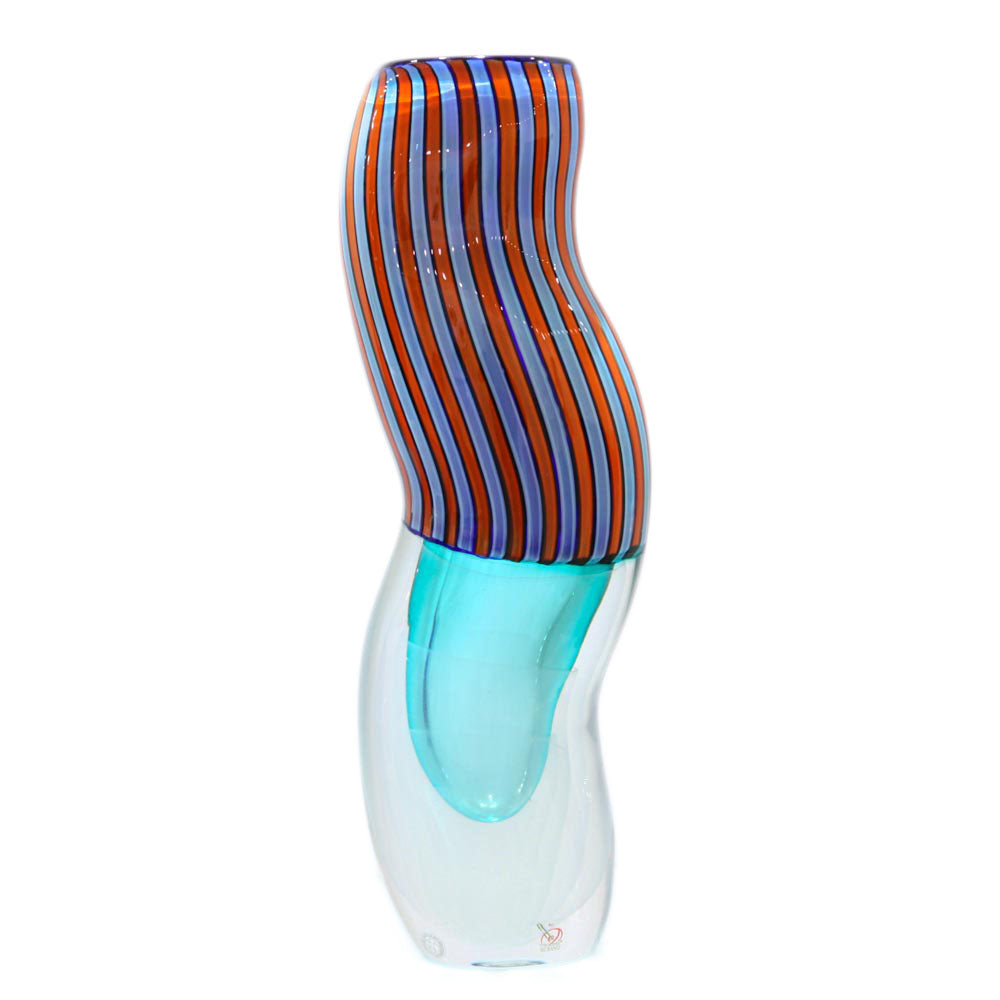 Blue and red stripes Vase - Murano blown glass