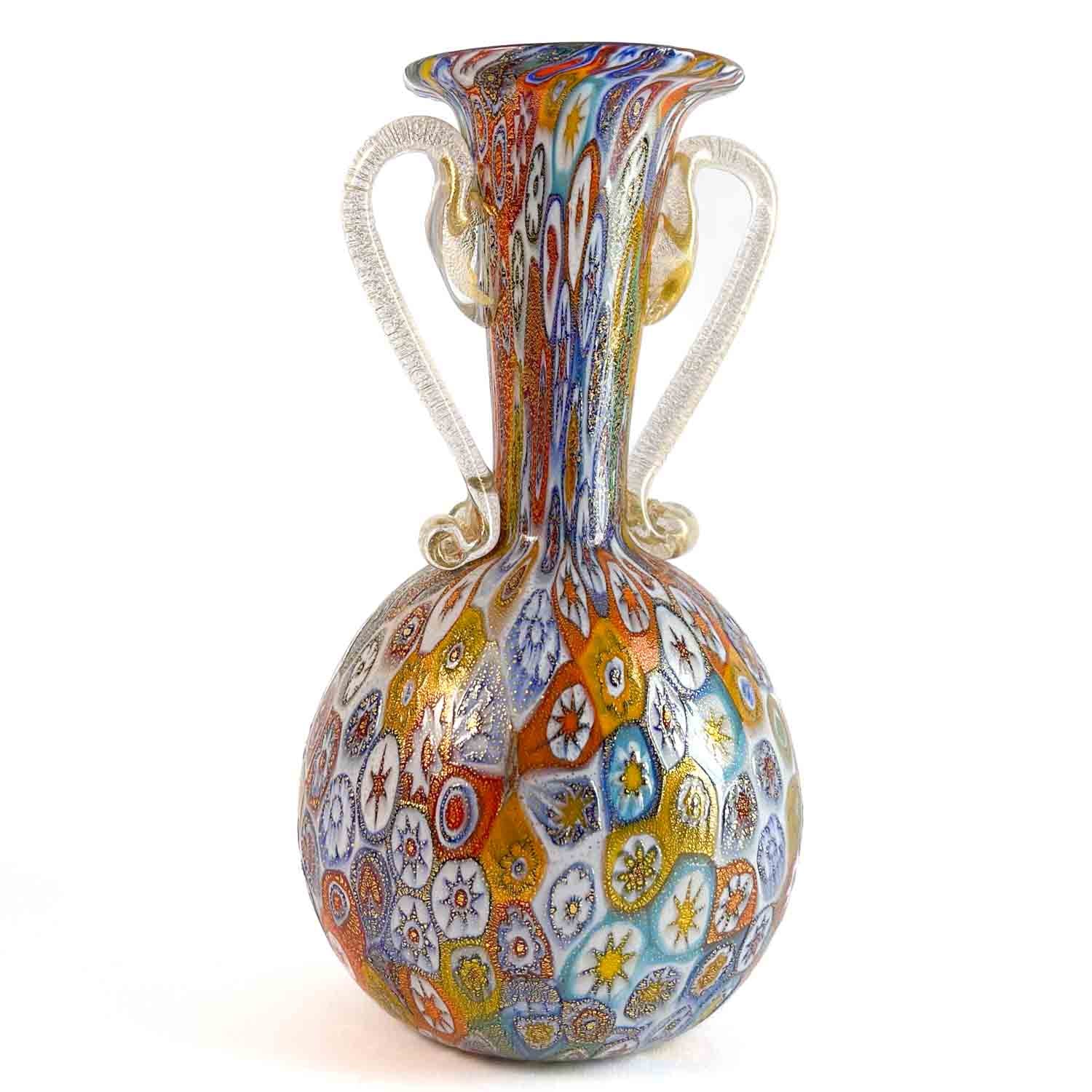 Blown Vase with Murrine and Gold Leaf