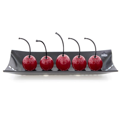Rectangular big glass tray with 5 medium cherries