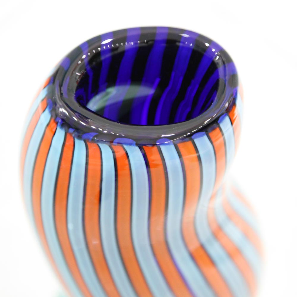 Blue and red stripes Vase - Murano blown glass