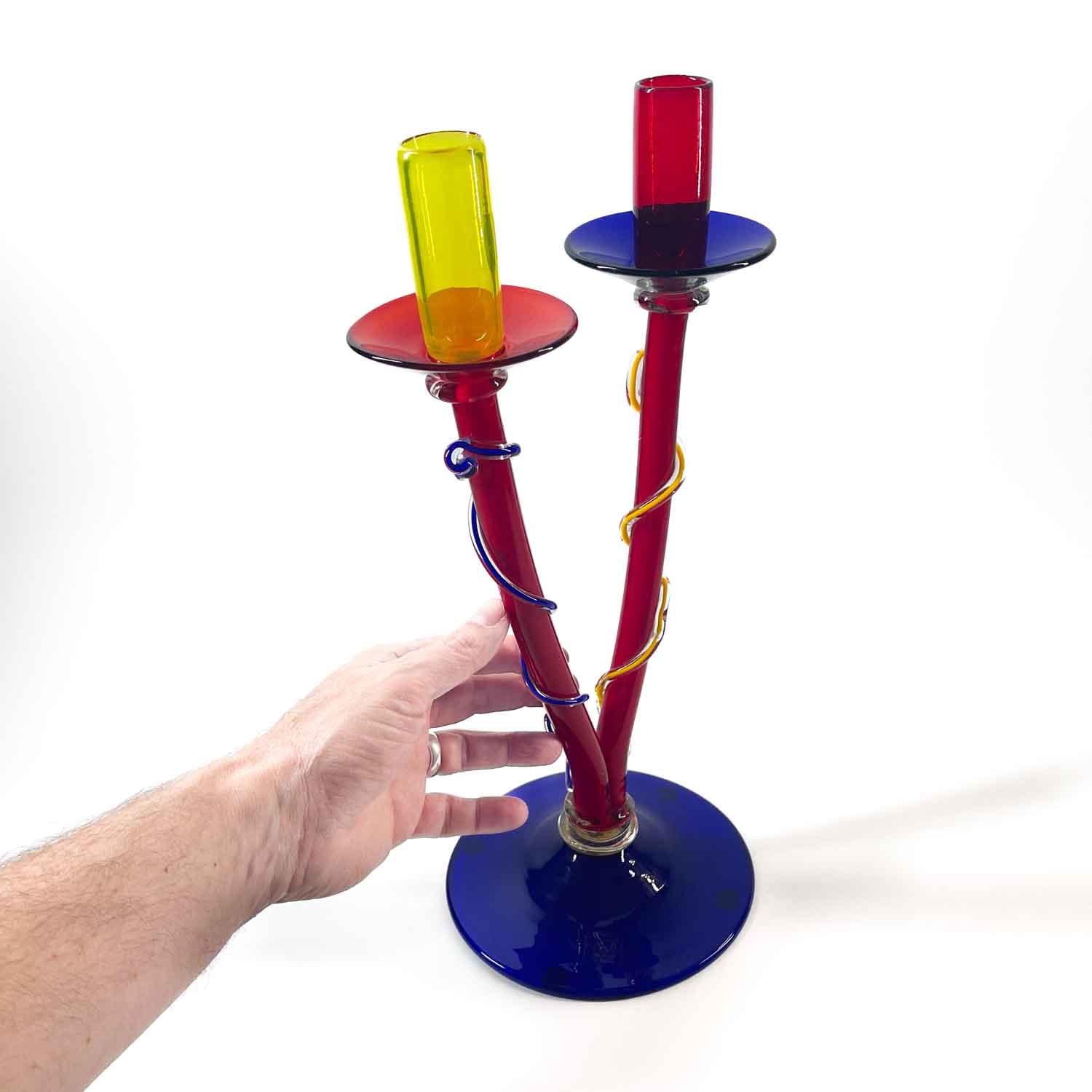 Crystal Candle Holder red-blu-yellow - Murano Glass