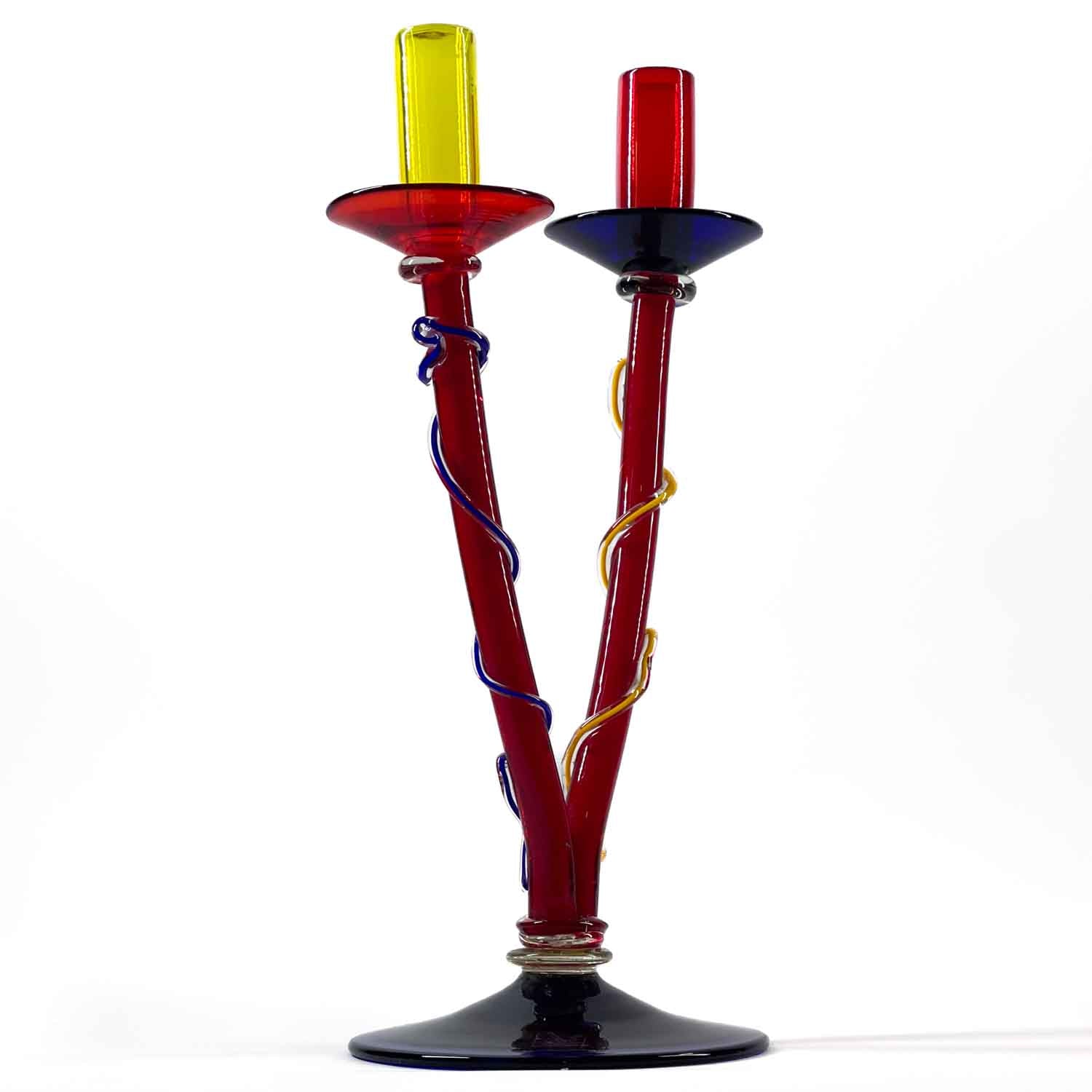 Crystal Candle Holder red-blu-yellow - Murano Glass
