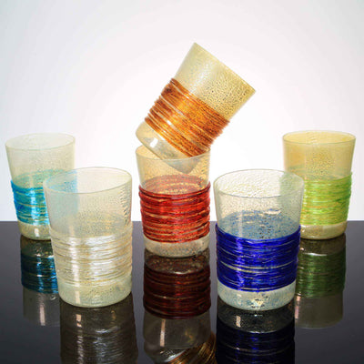 MurArt Verres De Murano Lot De 6 - 400ml Collection Vagues Soufflés à La Main Made In Italy