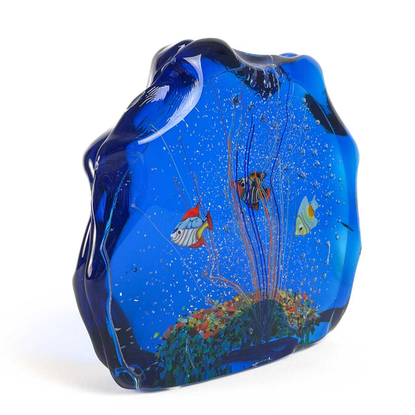 Sculpture Aquarium En Verre De Murano - Poisson Récif Tropical - Main Soufflée Multicolore - Italie