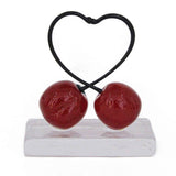 Glass Heart Paperweight with 2 cherries