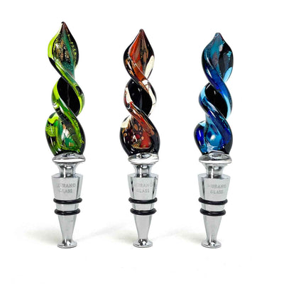 Spiral Wine Stopper with Silver Leaf - Murano Glass