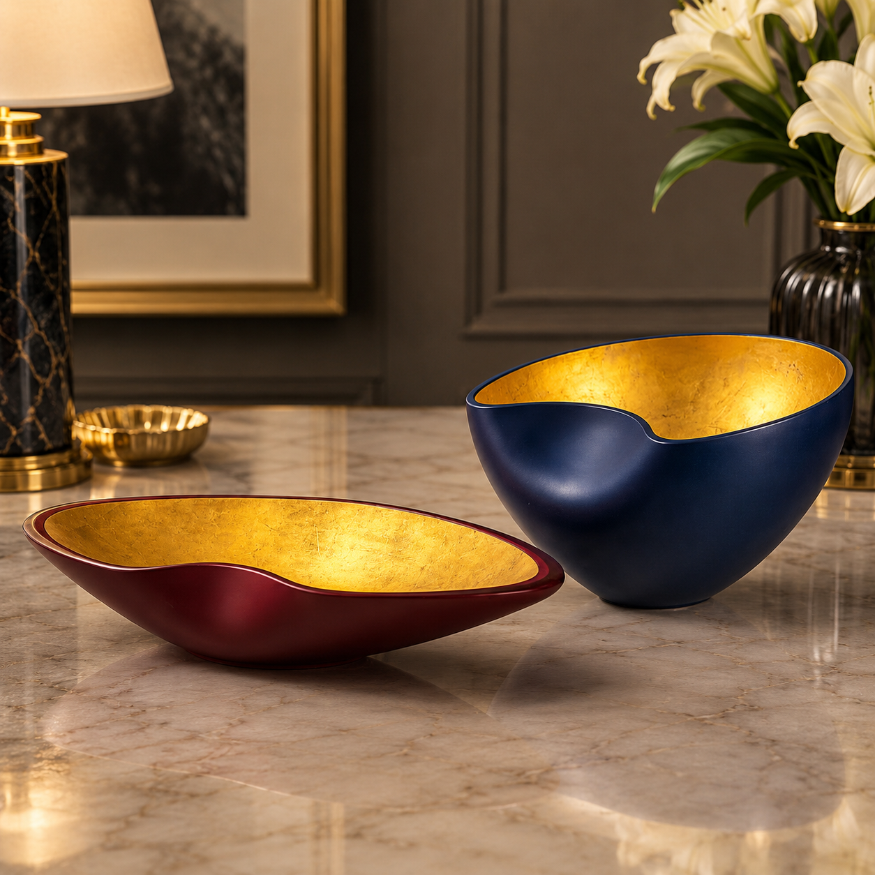 Gold Centerpieces - red or blu - Murano Glass