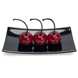Set 3 Medium Cherries with Rectangular Plate "Love and Elegance" - Murano Glass