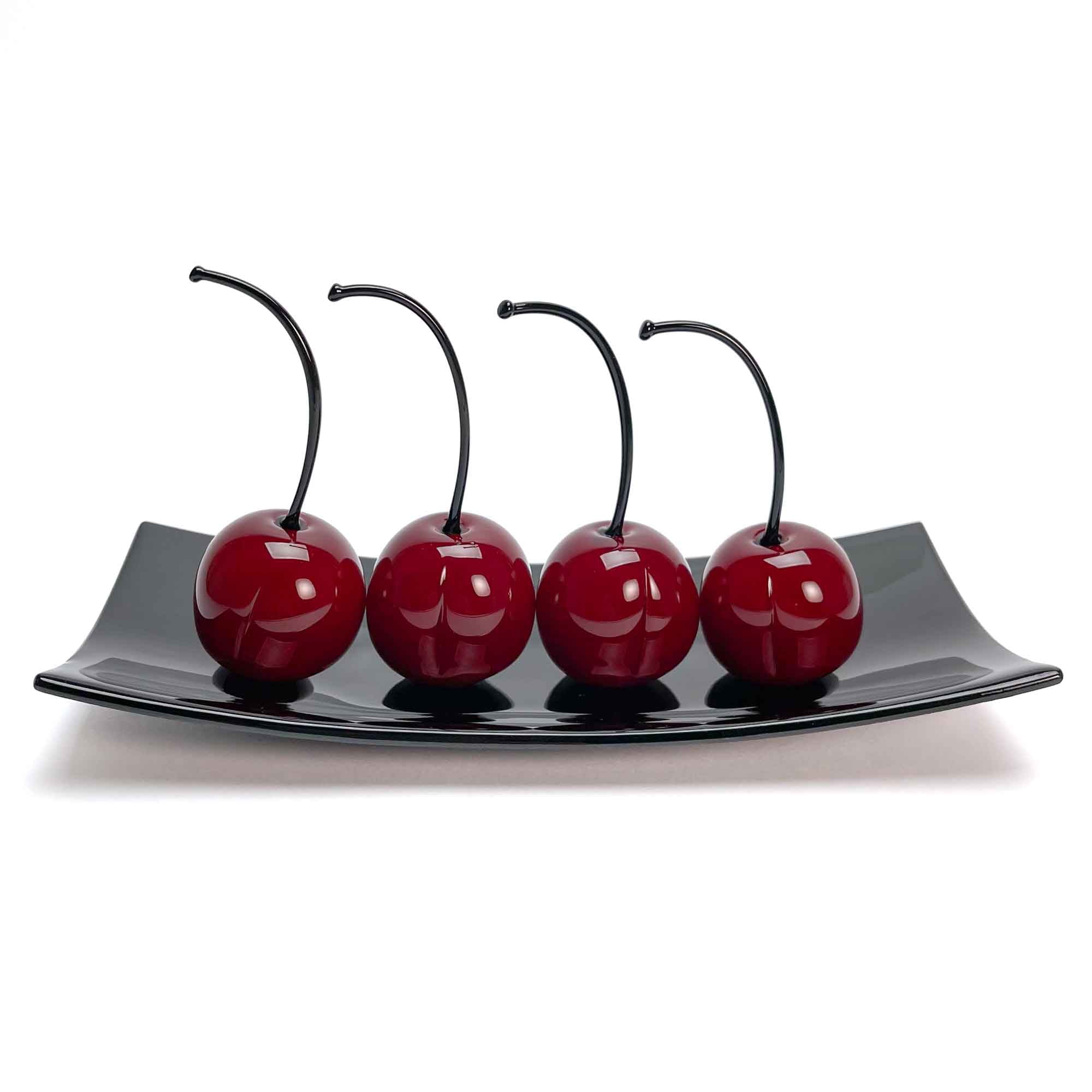 Set 4 Big Cherries with Black Plate "Love and Elegance" - Murano Glass