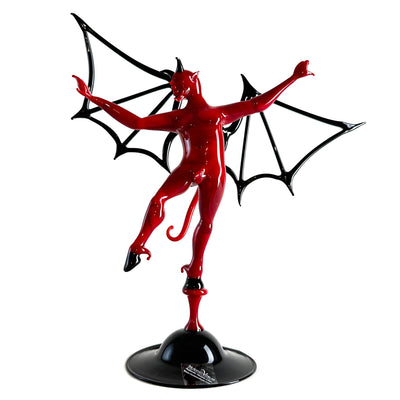 Diable rouge aux ailes noires - Sculpture en verre de Murano