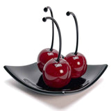 Set 3 Medium Cherries with Black Square Plate "Love and Elegance" - Murano Glass