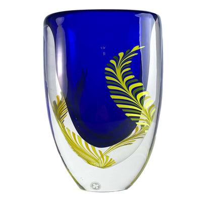 Vase Bleu avec Feuilles de Fougère - Verre de Murano