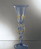 Blue tipetto goblet with gold details - blown glass made in Murano