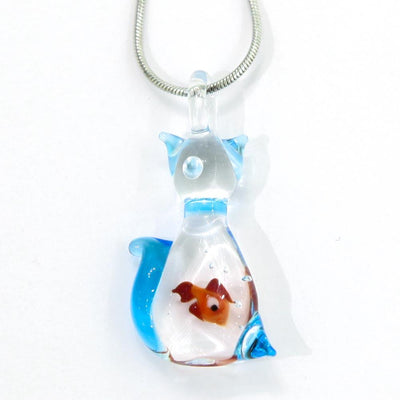 murano glass cat necklace kitty with a fish in the stomach inside