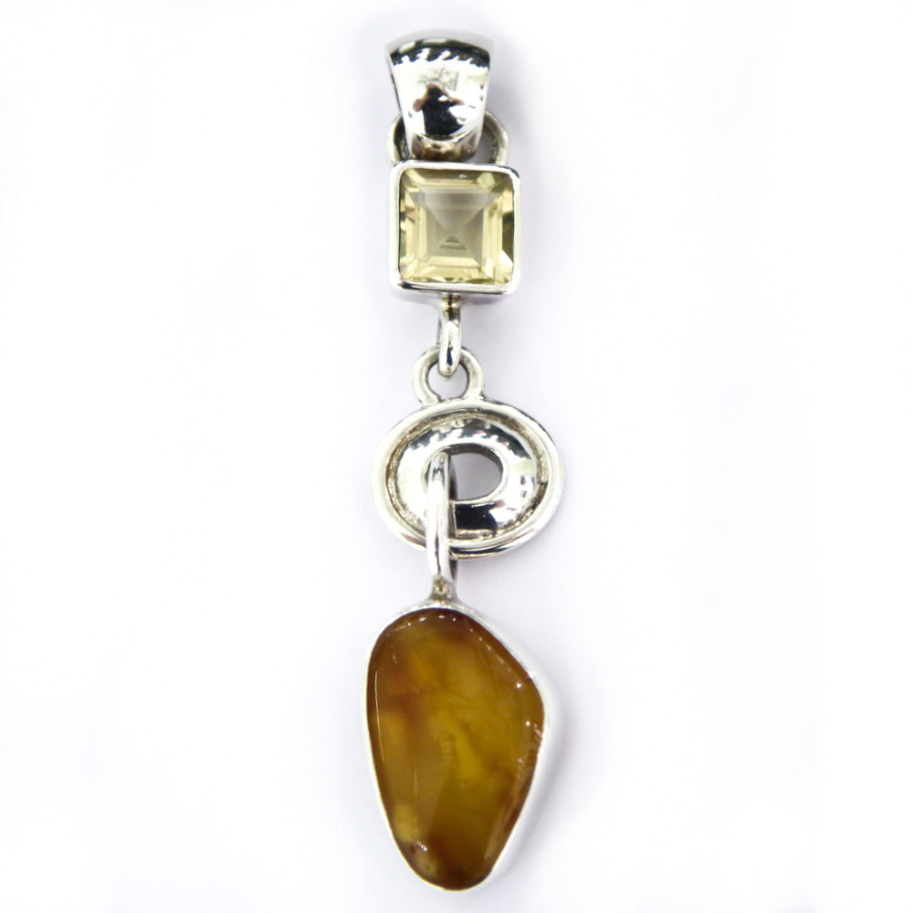 Amber and Citrine Pendant - Sterling Silver