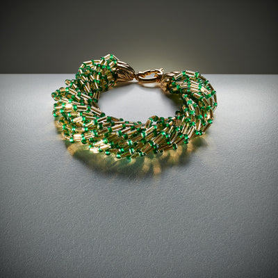 Luminosa Baguette Bracelet - Gold & Green