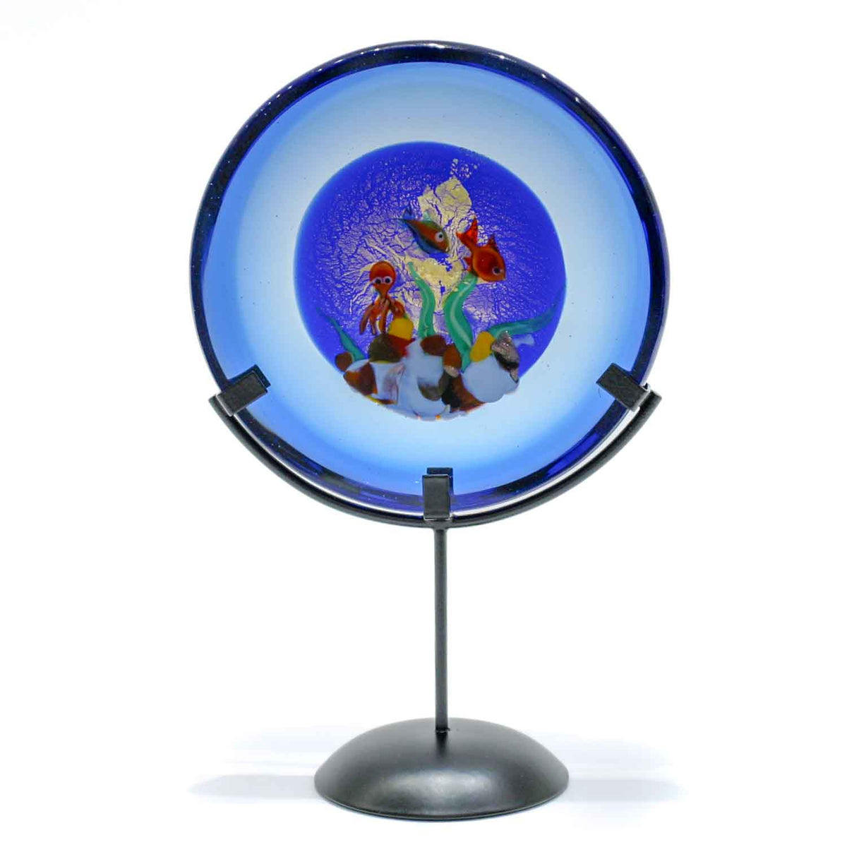Disk Octopus Aquarium with octopus - Disc on metal stand