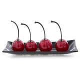 Rectangular glass tray with 4 cherries