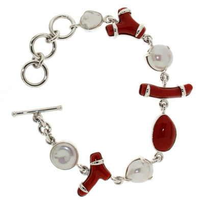Silver bracelet with red coral